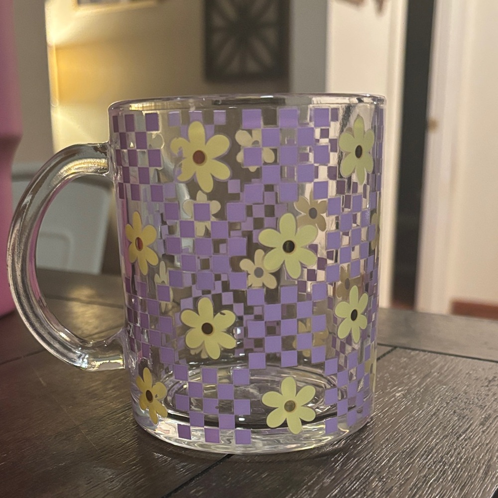Purple and Yellow Floral Glass Mug